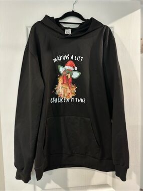 Woman’s Black Graphic Hoodie Sweatshirt - Holiday Chicken Design